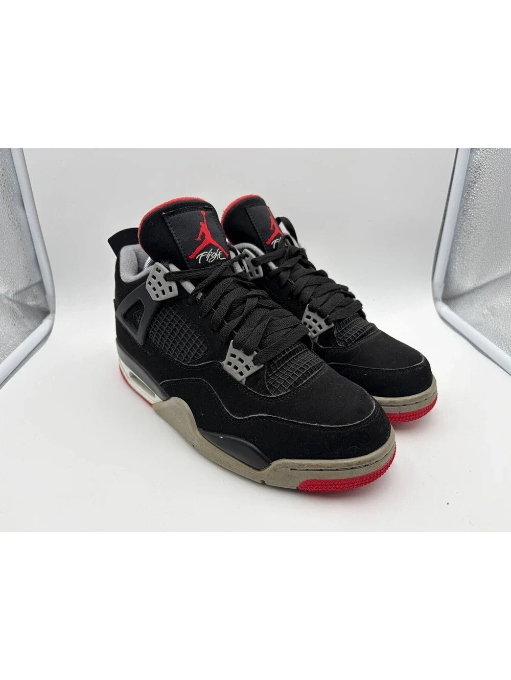 Nike Air Jordan 4 Retro Black Fire Red Cement Grey Size 8.5 Mens 308497-060